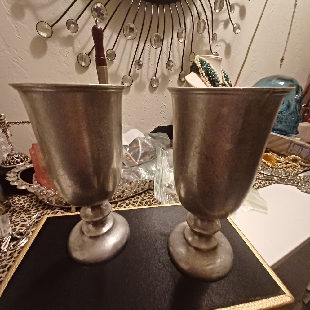 Two pewter chalis. Properly hallmarked.